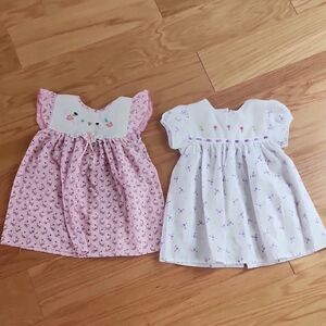 Set Of 2 Floral Pink and White Girls Dresses 18-24 Months